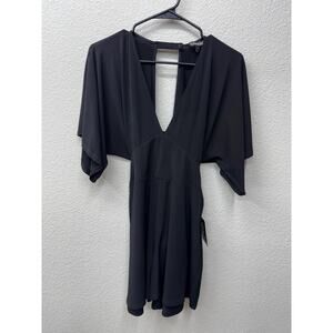 Express Romper Women's Size S Black Tie Waist Bat Wing V Neck LBD New
